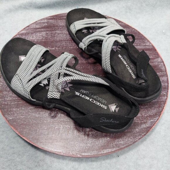 Skechers Womens Black & Grey Strappy Sandals Memory Foam Comfort - Picture 5 of 9